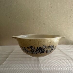 Vintage Speckled Mixing Bowl with Blue Floral Design